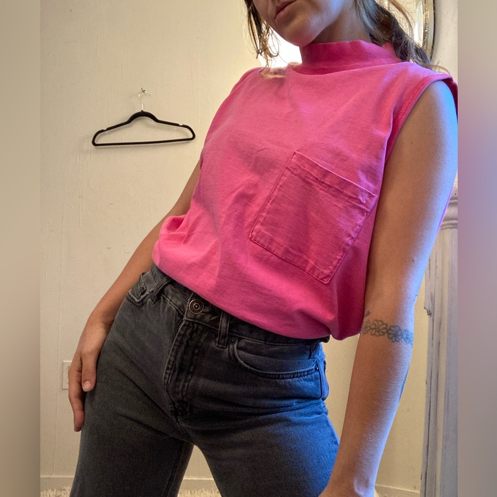Bright Pink Painter pocket tank top t shirt